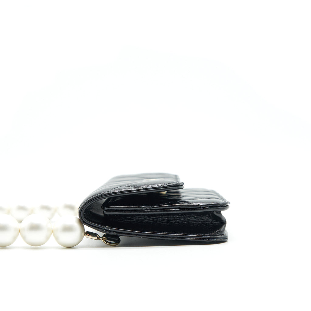Chanel Giant Pearl Clutch With Chain Calfskin Black L