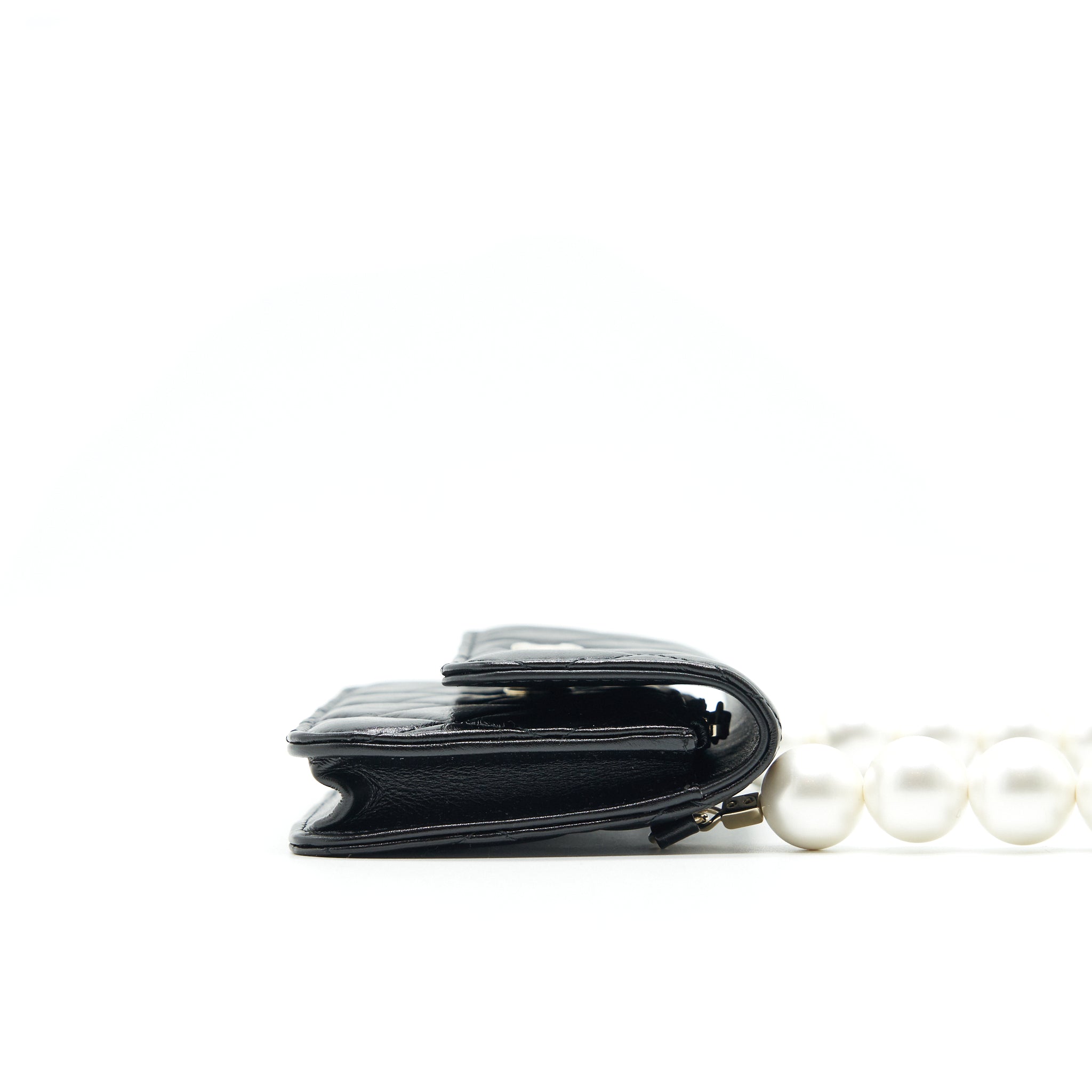 Chanel Giant Pearl Clutch With Chain Calfskin Black L