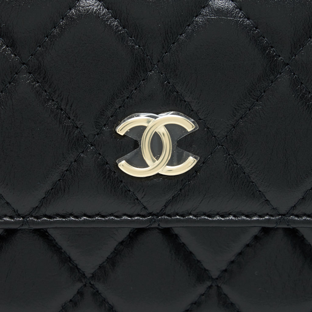 Chanel Giant Pearl Clutch With Chain Calfskin Black L