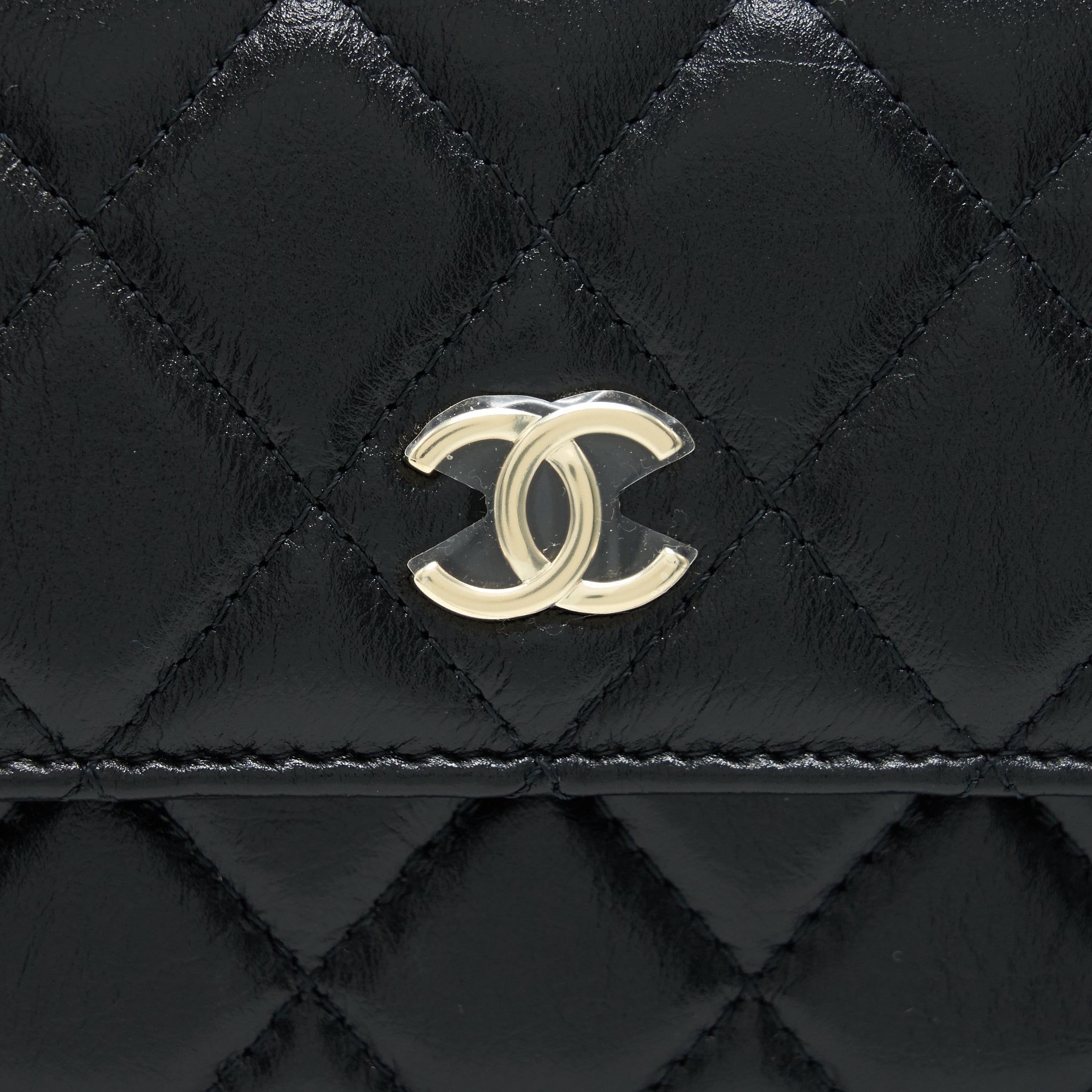 Chanel Giant Pearl Clutch With Chain Calfskin Black L