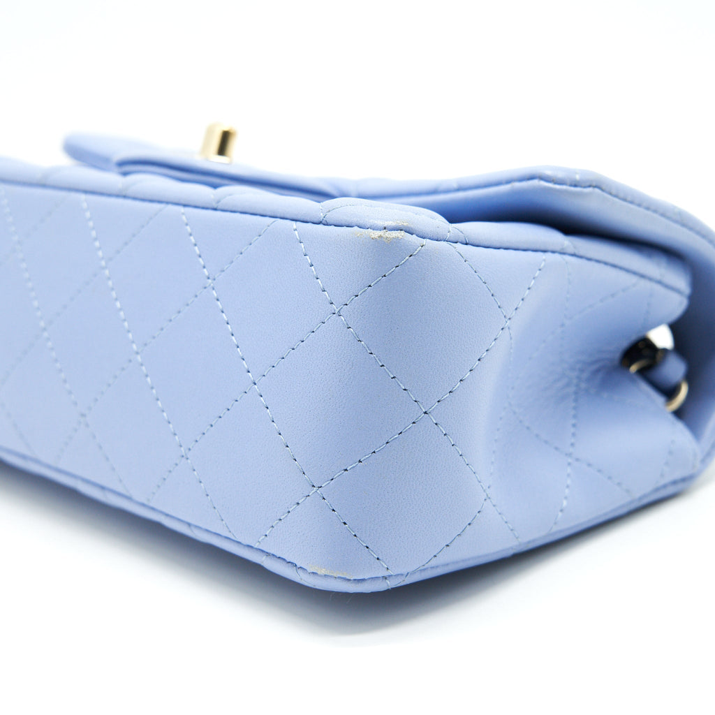 CHANEL LAMBSKIN RECTANGULAR MINI FLAP BAG IN ICE BLUE