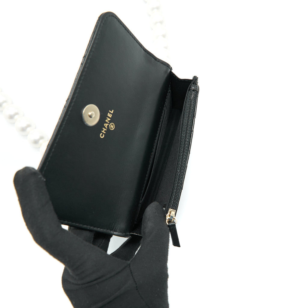 Chanel Giant Pearl Clutch With Chain Calfskin Black L