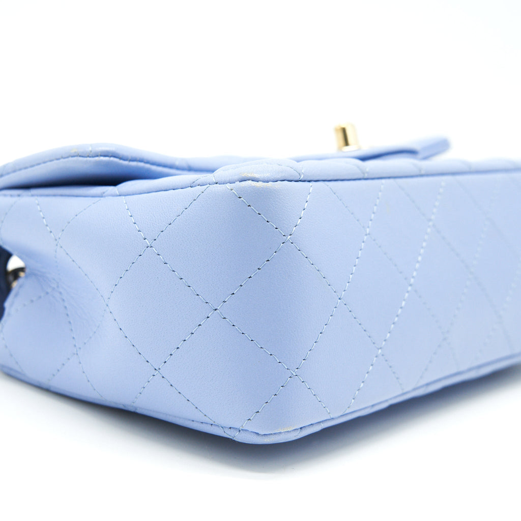 CHANEL LAMBSKIN RECTANGULAR MINI FLAP BAG IN ICE BLUE