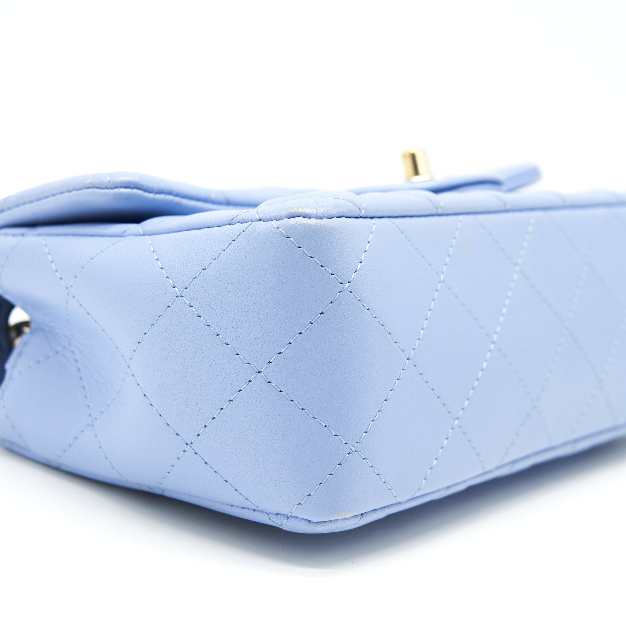 CHANEL LAMBSKIN RECTANGULAR MINI FLAP BAG IN ICE BLUE