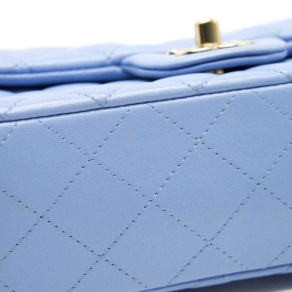 CHANEL LAMBSKIN RECTANGULAR MINI FLAP BAG IN ICE BLUE