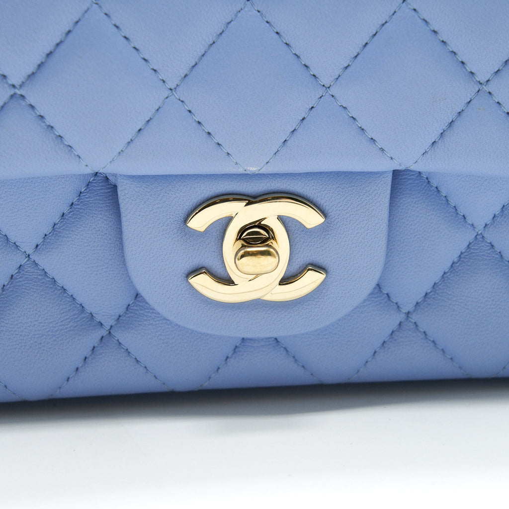 CHANEL LAMBSKIN RECTANGULAR MINI FLAP BAG IN ICE BLUE