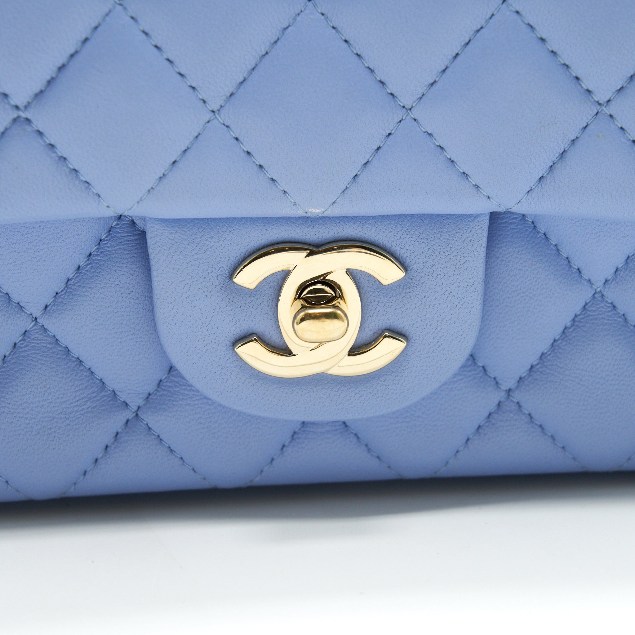 CHANEL LAMBSKIN RECTANGULAR MINI FLAP BAG IN ICE BLUE