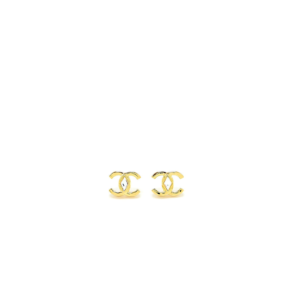 Chanel CC Logo Earring with Diamond Shaped Crystal Gold Tone