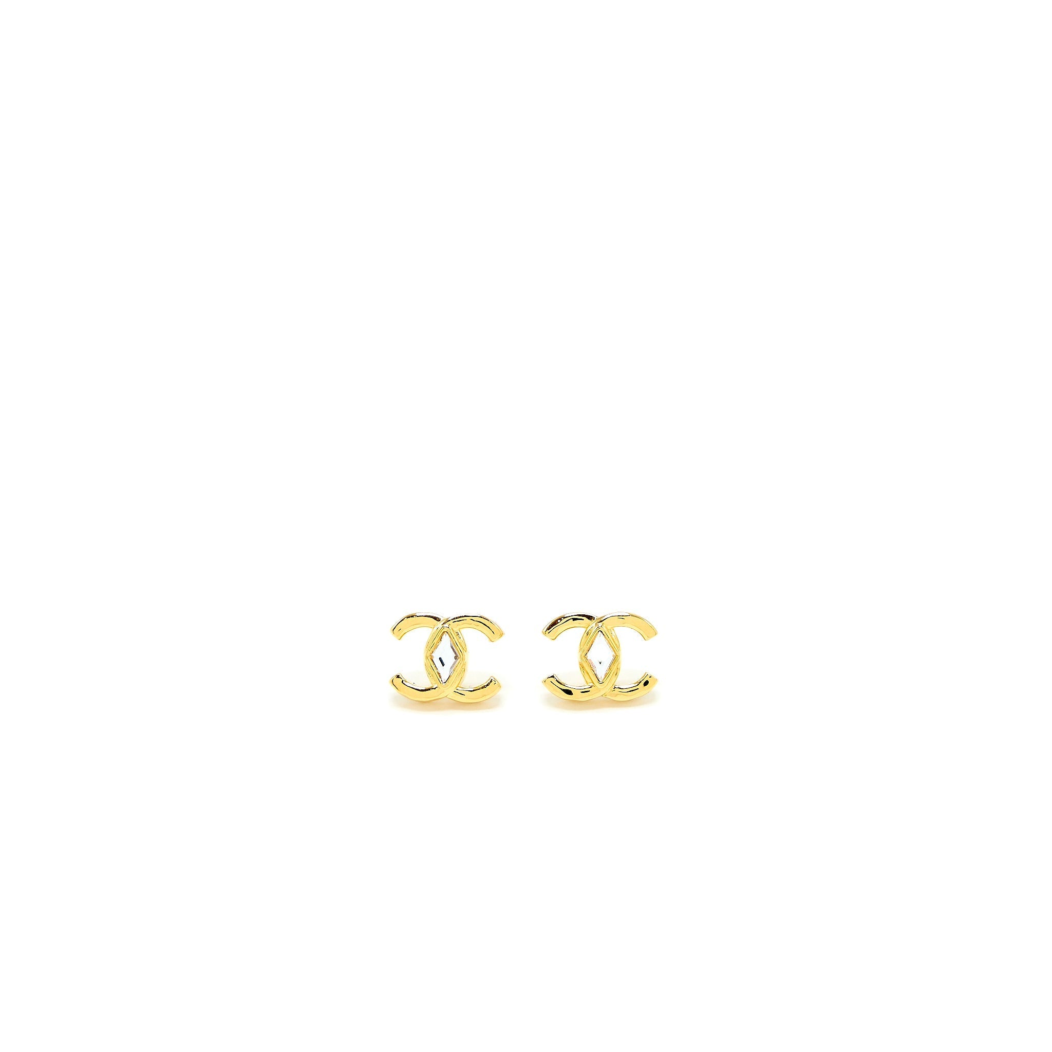Chanel CC Logo Earring with Diamond Shaped Crystal Gold Tone