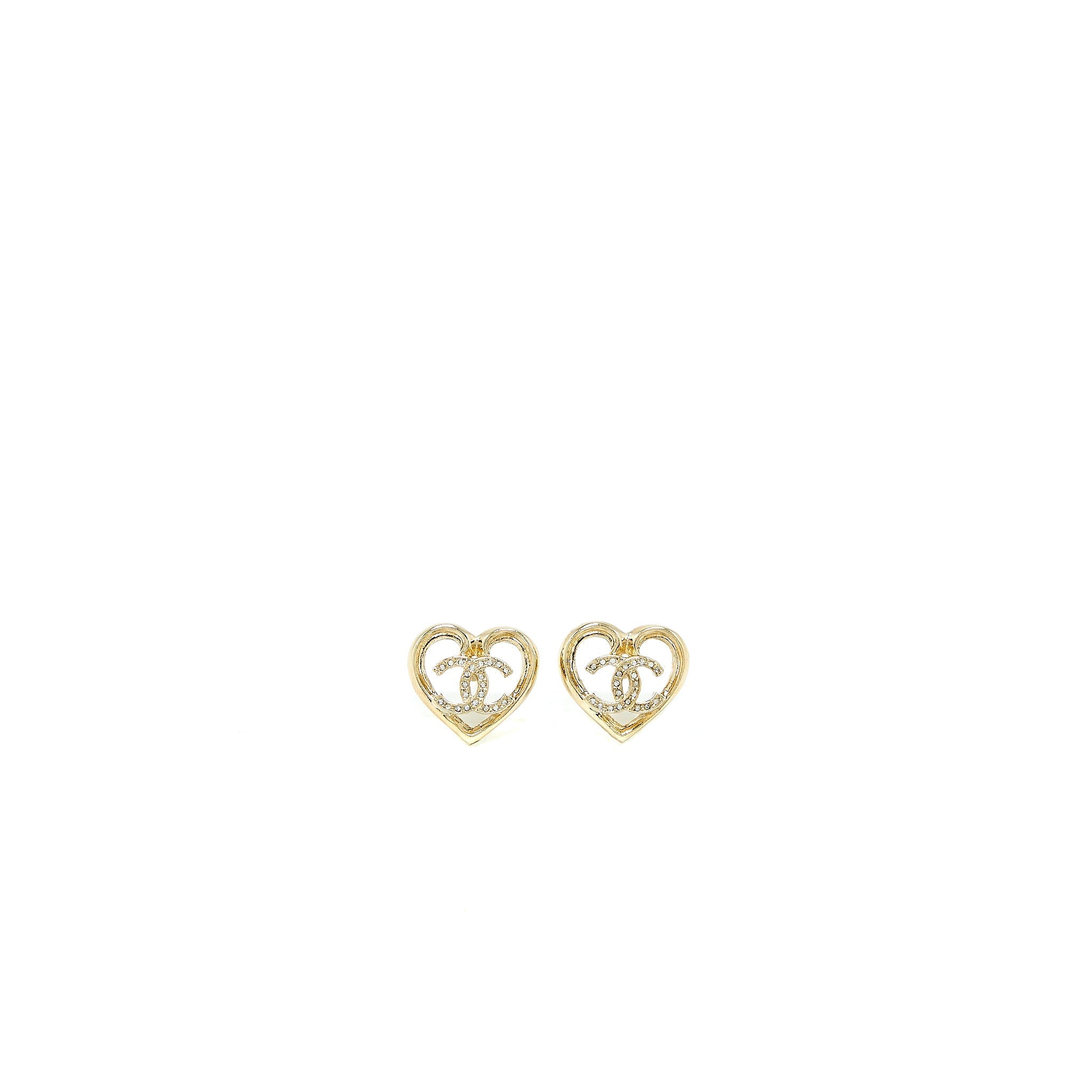 Chanel 23C Love Heart CC Logo Earring Light Gold Tone