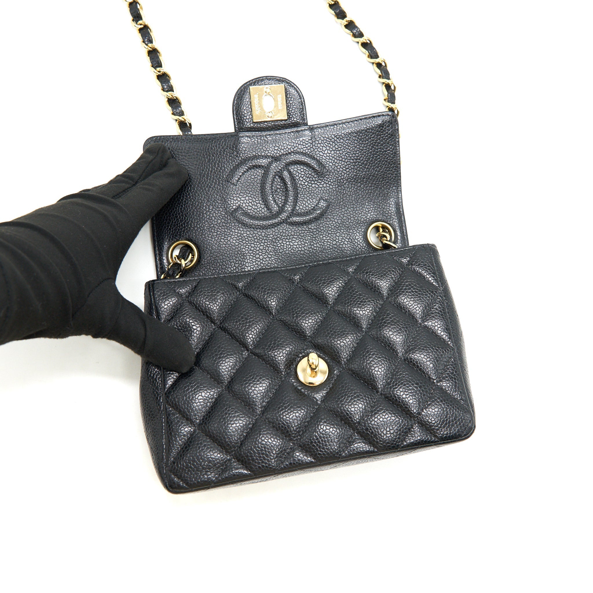 Chanel Vintage Mini Square Flap Bag Caviar Black