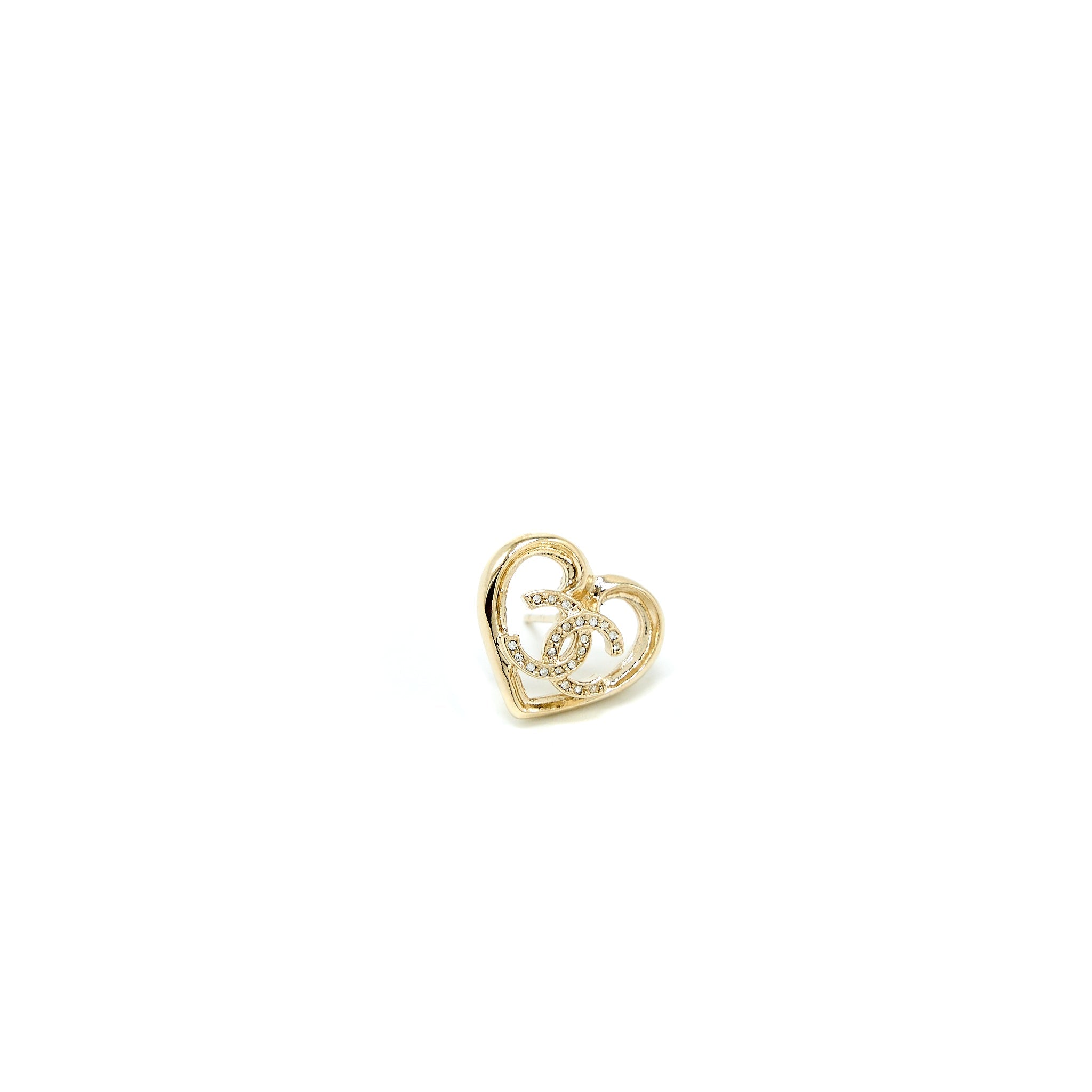 Chanel Love Heart CC Logo Earring Light Gold Tone