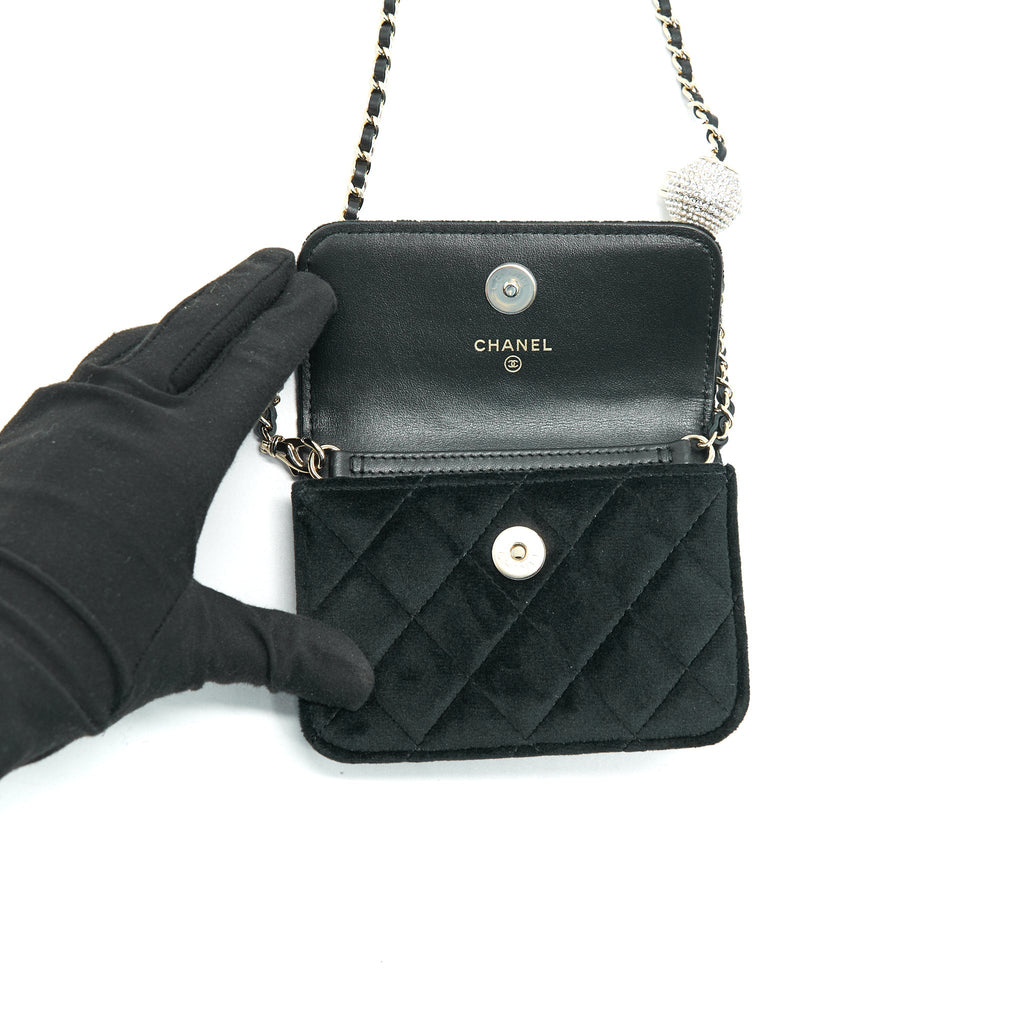 Chanel Velvet Pearl Crush Mini Belt Bag Black with L