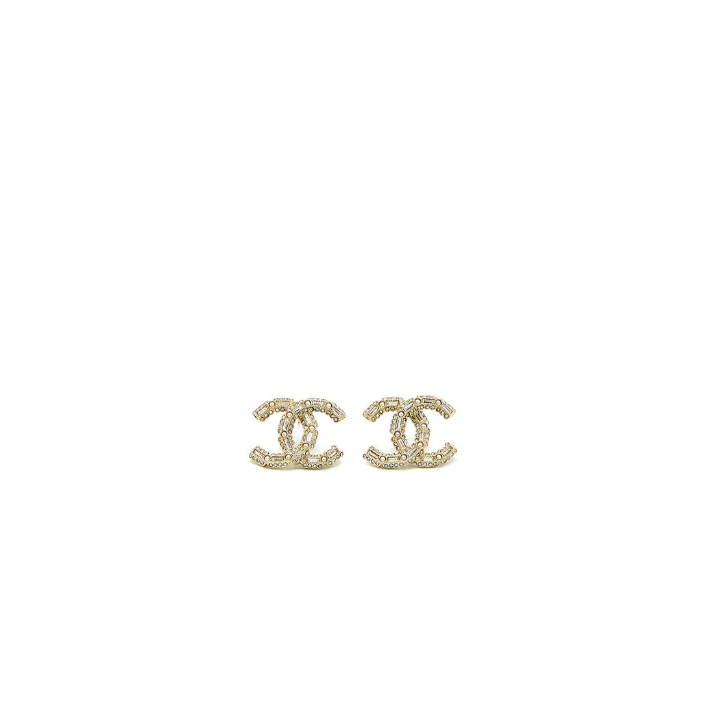 Chanel CC Logo Earring Pearl/Crystal Light Gold Tone