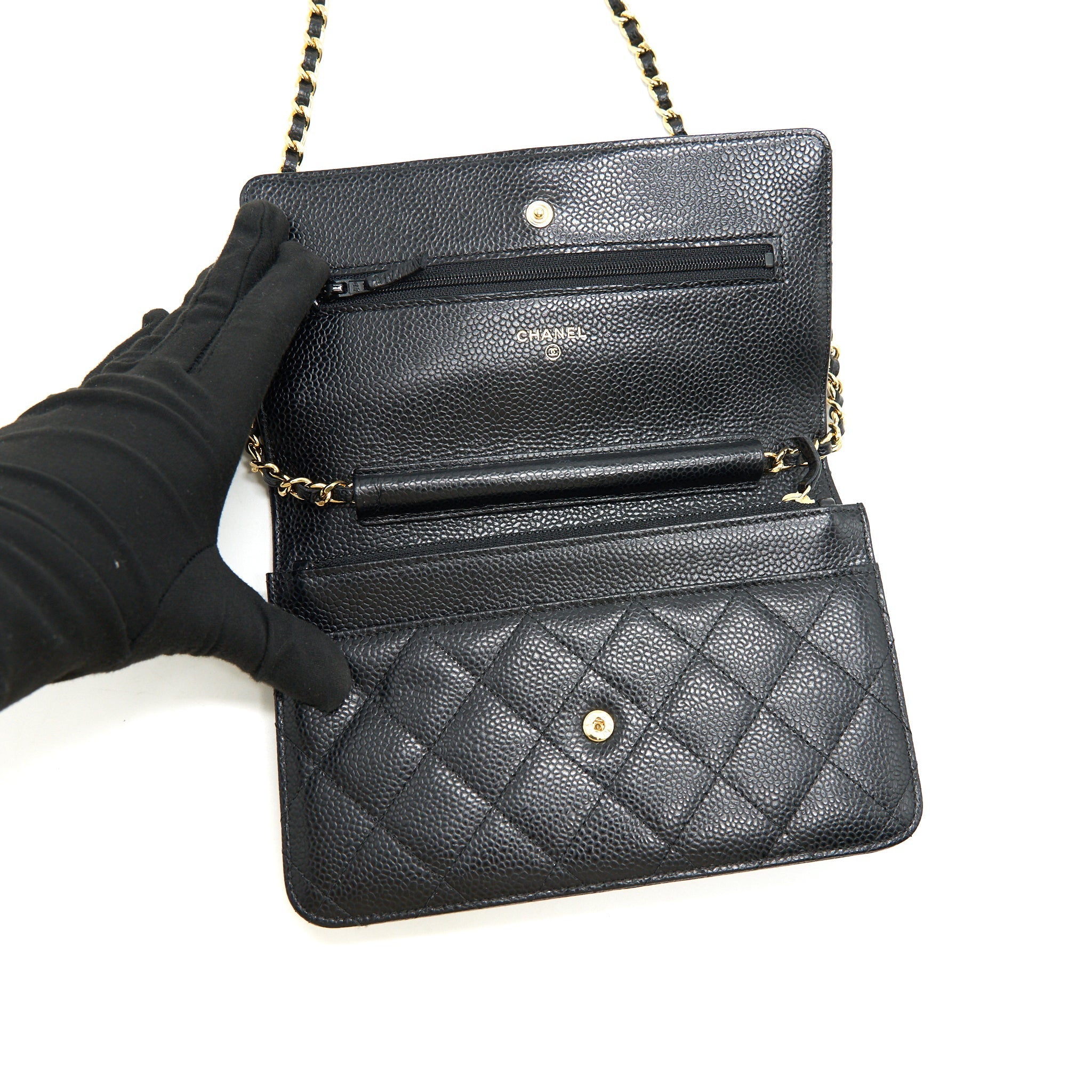 CHANEL WALLET ON CHAIN CAVIER BLACK WITH