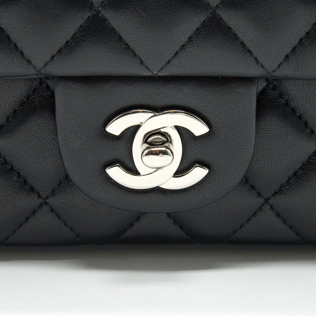 CHANEL LAMBSKIN RECTANGULAR MINI FLAP BAG IN BLACK