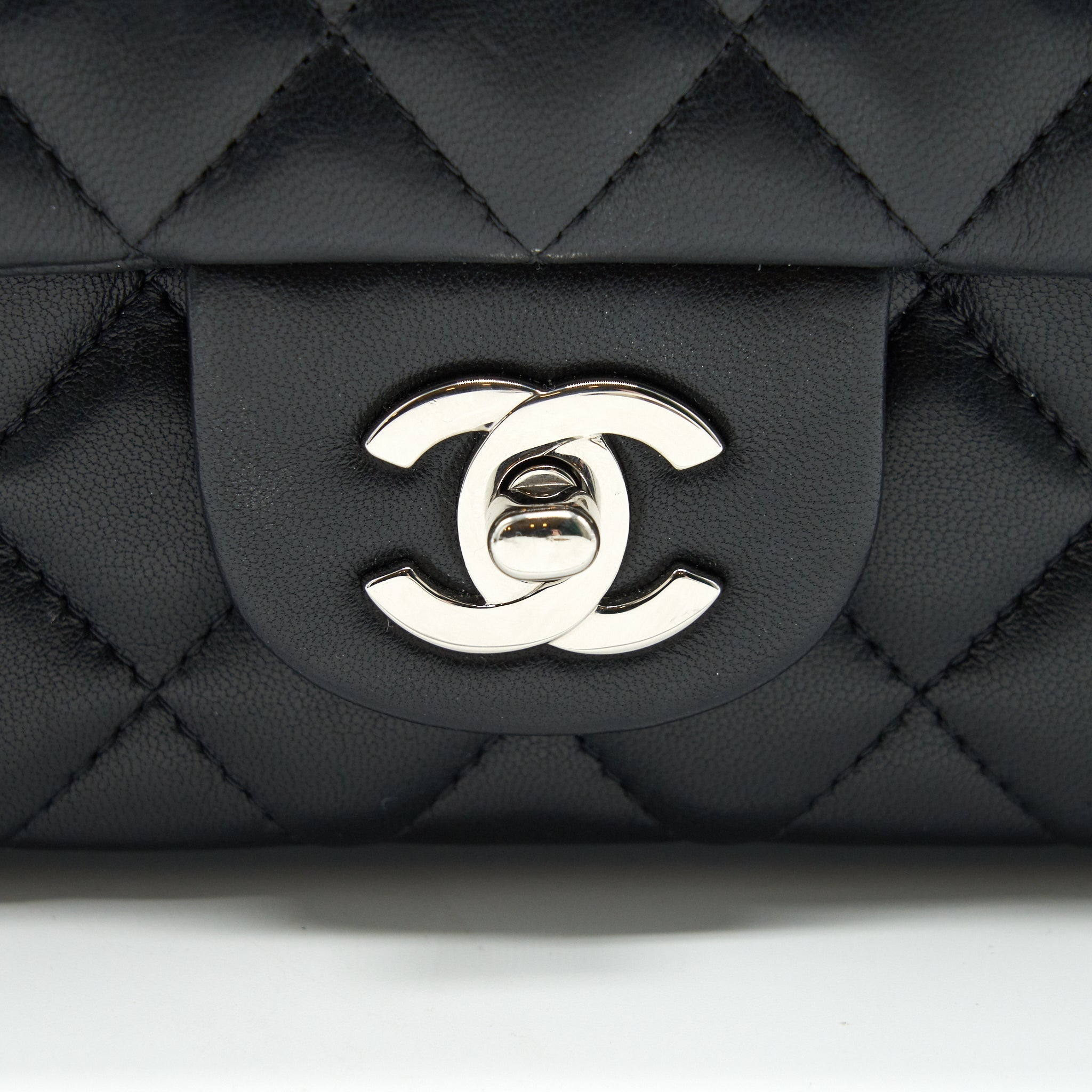 CHANEL LAMBSKIN RECTANGULAR MINI FLAP BAG IN BLACK