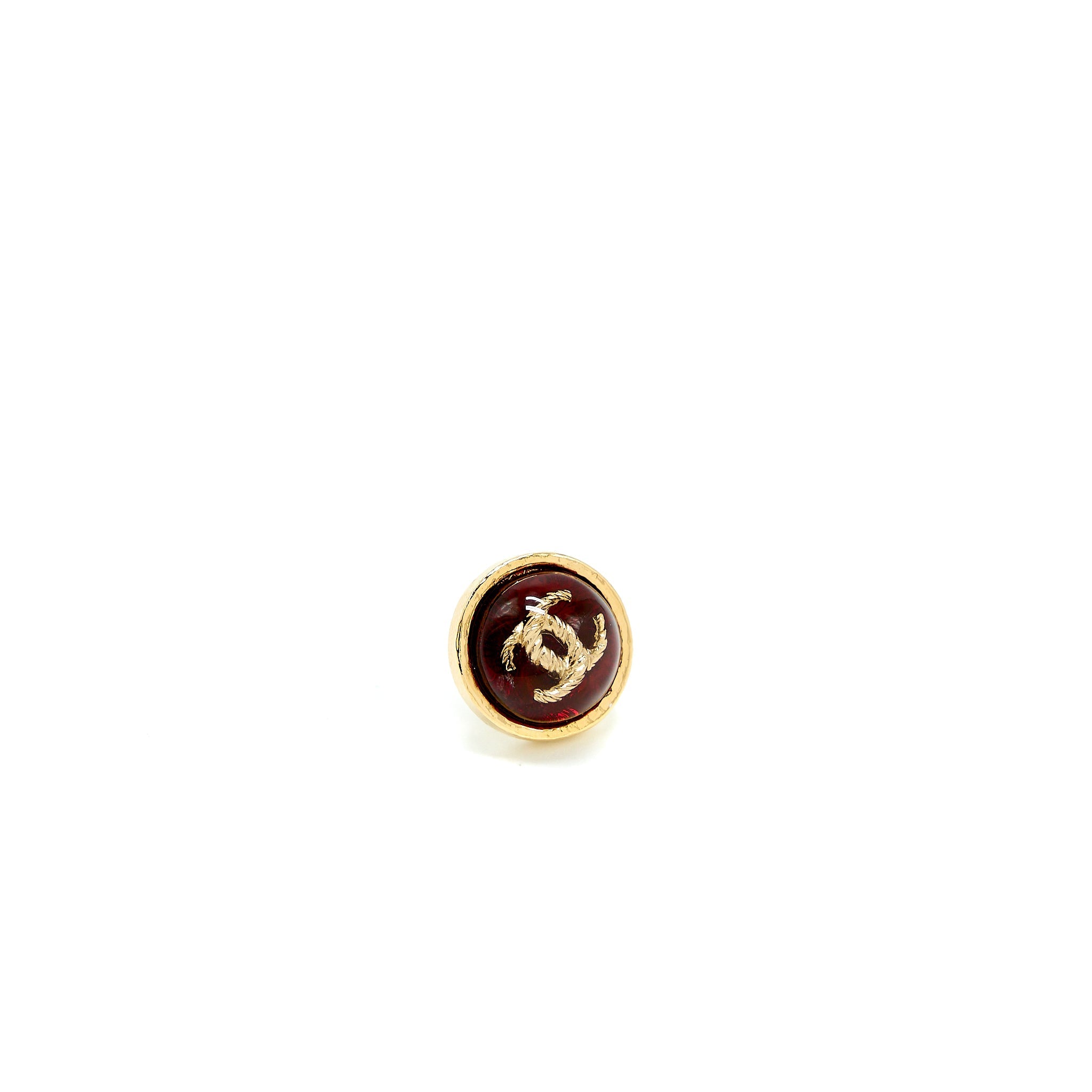 Chanel Round CC Logo Earring Red Gond Tone