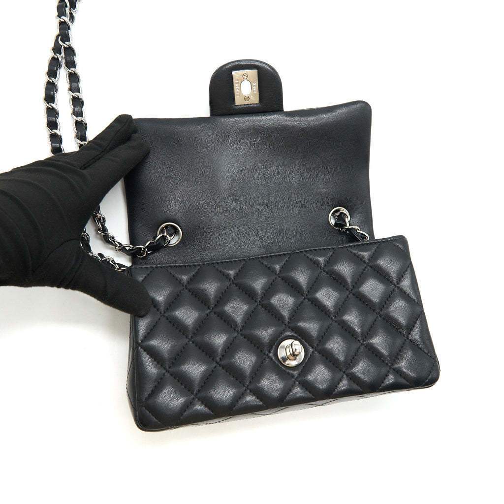 CHANEL LAMBSKIN RECTANGULAR MINI FLAP BAG IN BLACK