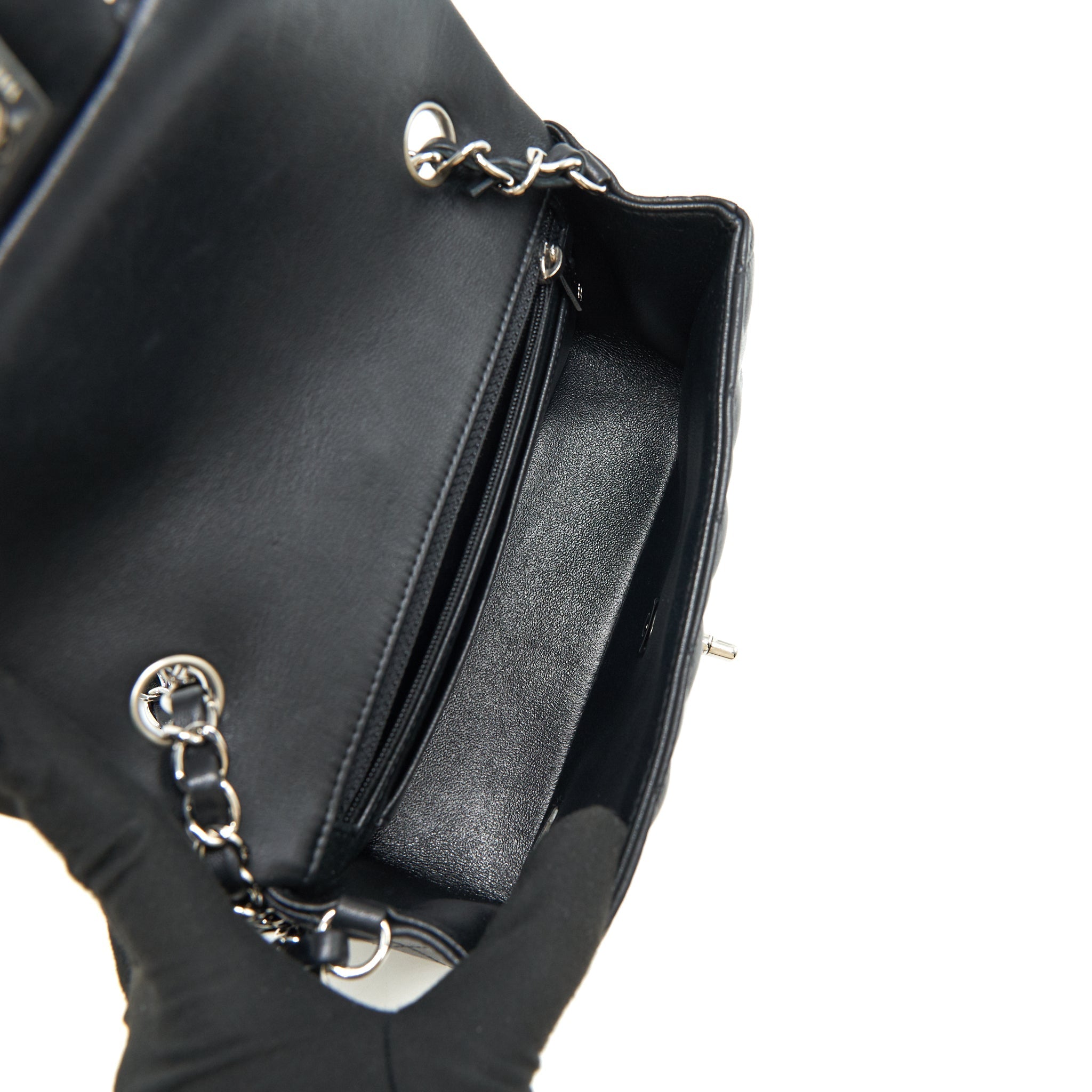 CHANEL LAMBSKIN RECTANGULAR MINI FLAP BAG IN BLACK