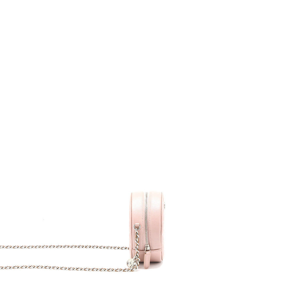 Chanel Round Clutch With Chain Camellia Calfskin Nude Pink