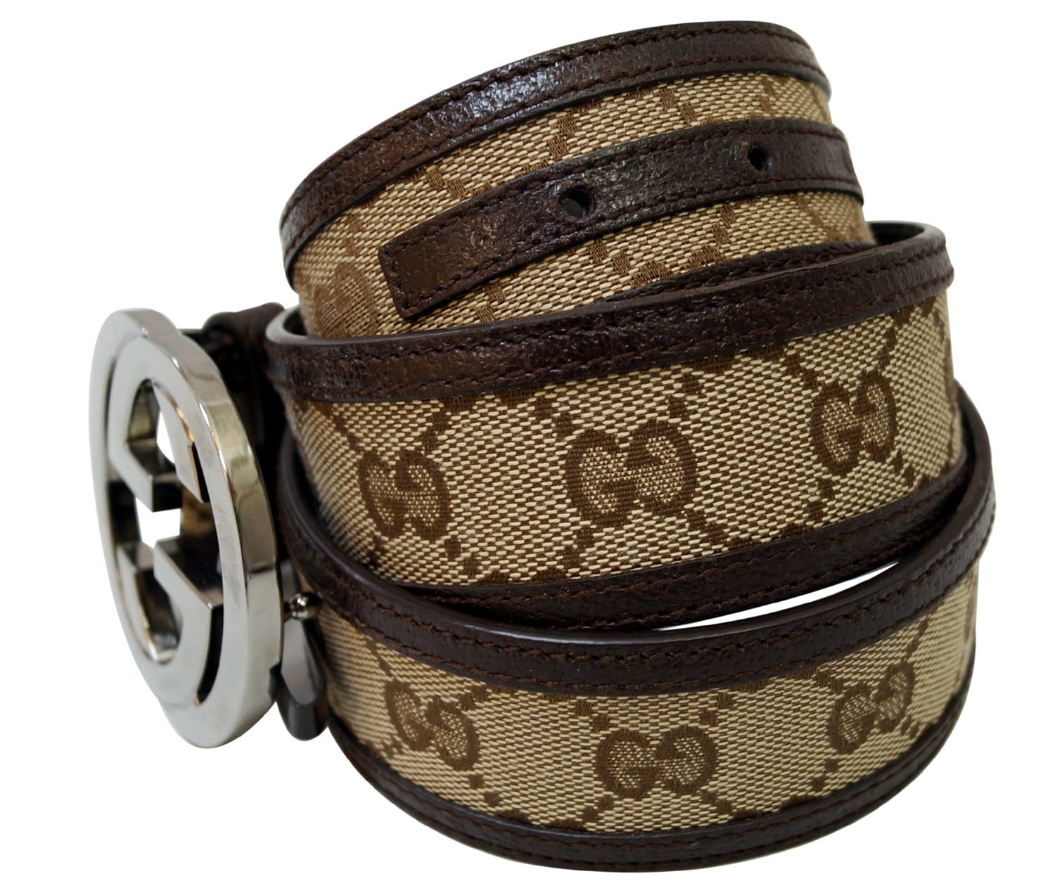 GUCCI Leather Monogram Interlocking G Belt Dark Brown Size 85/34