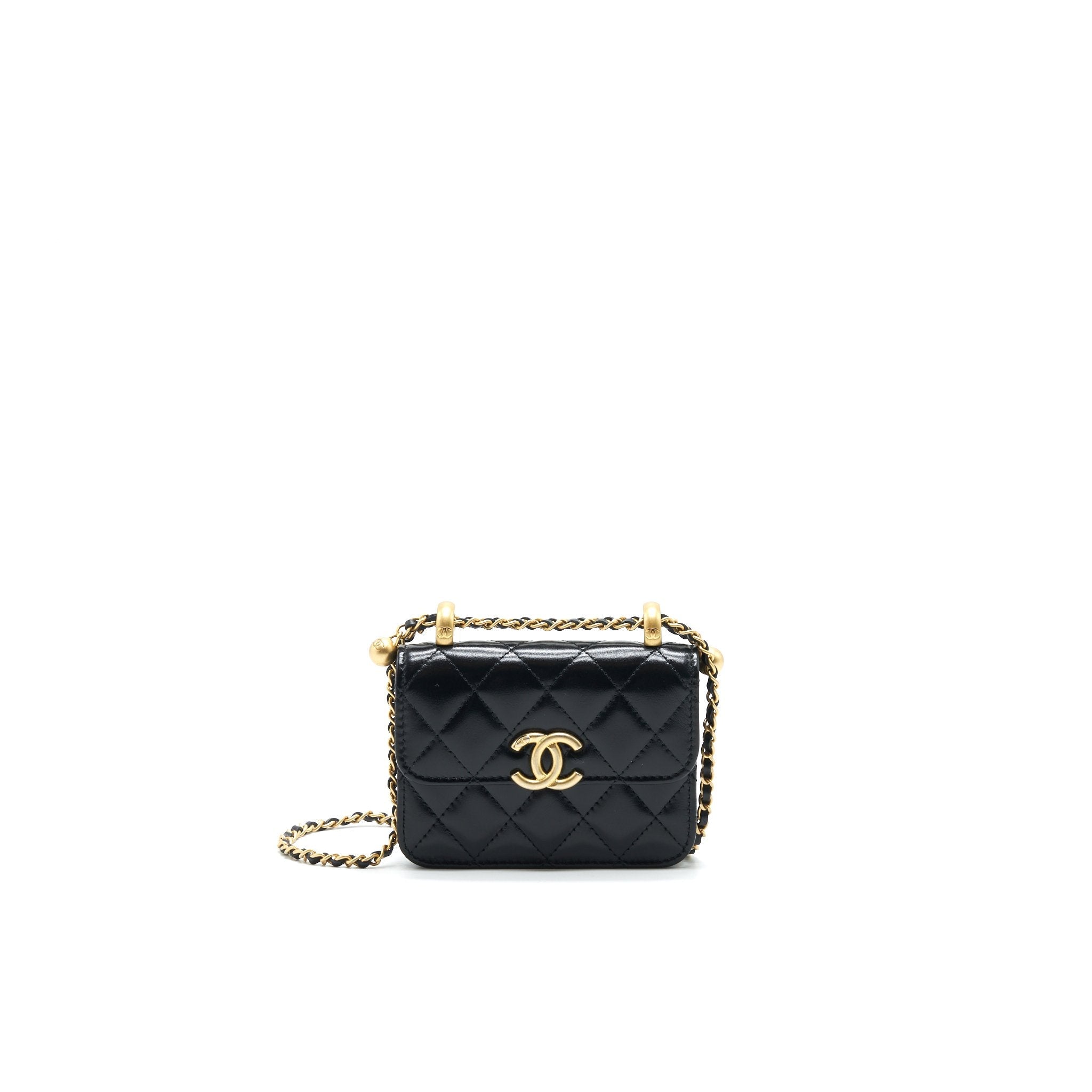 Chanel 21A Flap Coin Purse with Chain Black with  calfskin