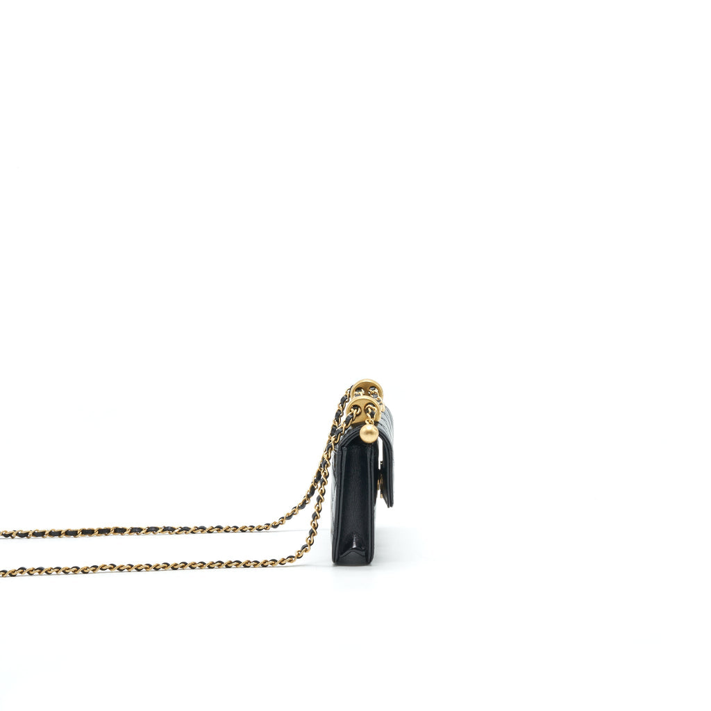 Chanel 21A Flap Coin Purse with chain Calfskin black
