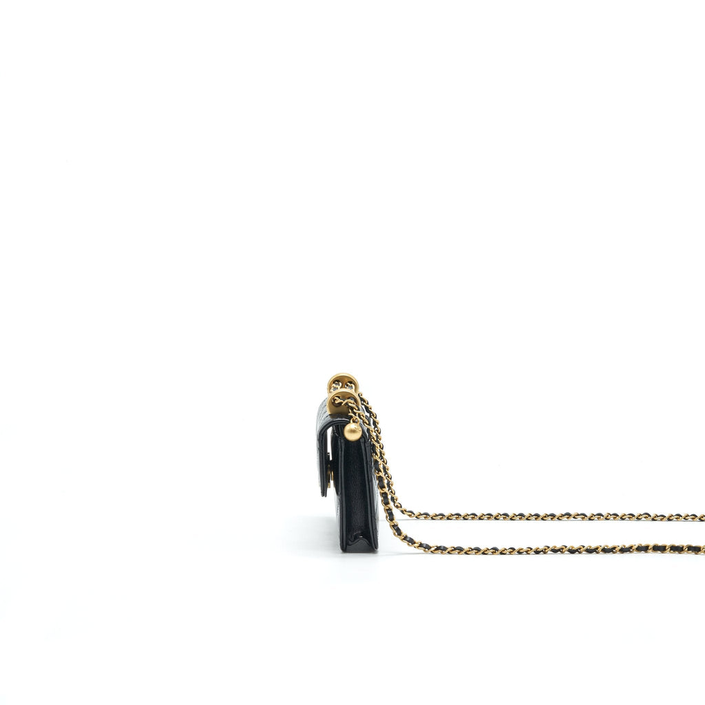 Chanel 21A Flap Coin Purse with Chain Black with  calfskin