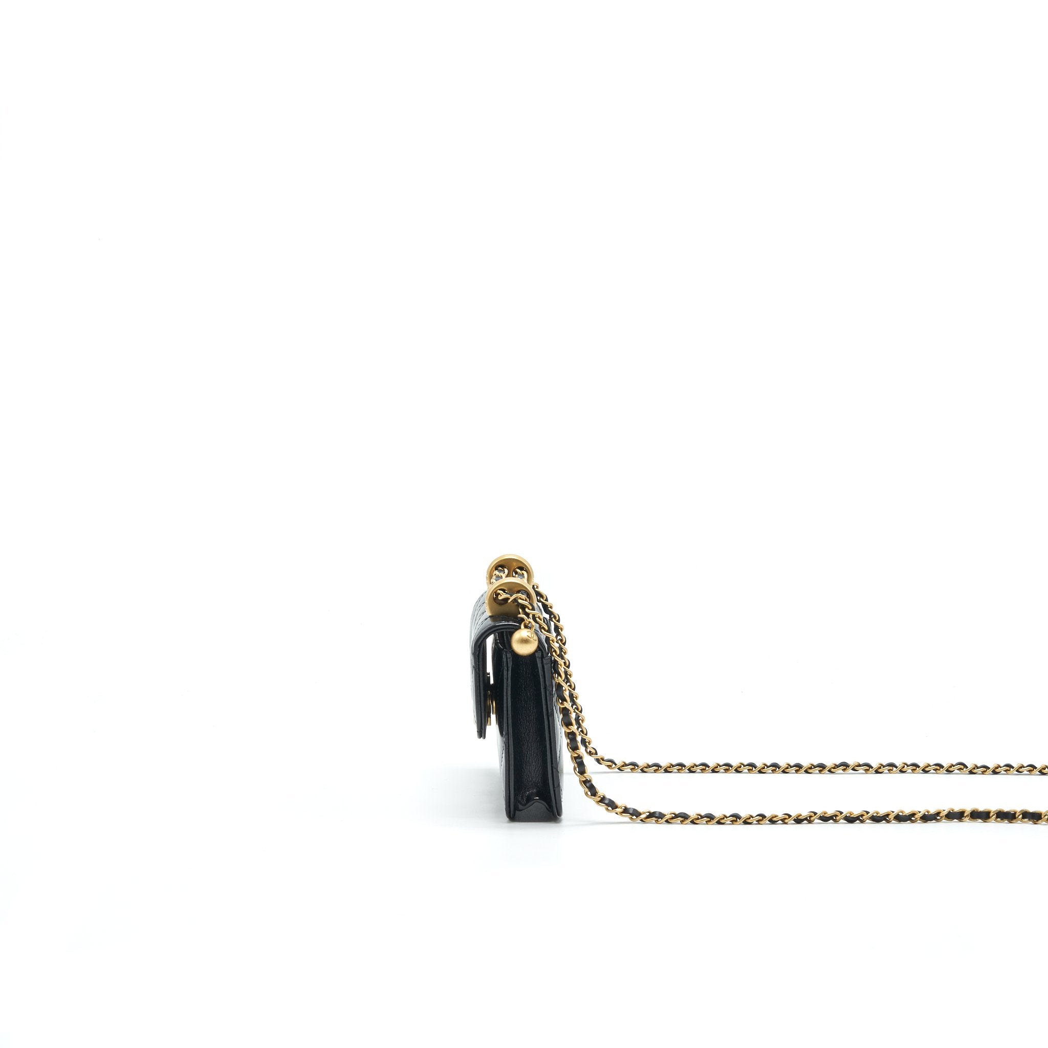 Chanel 21A Flap Coin Purse with Chain Black with  calfskin