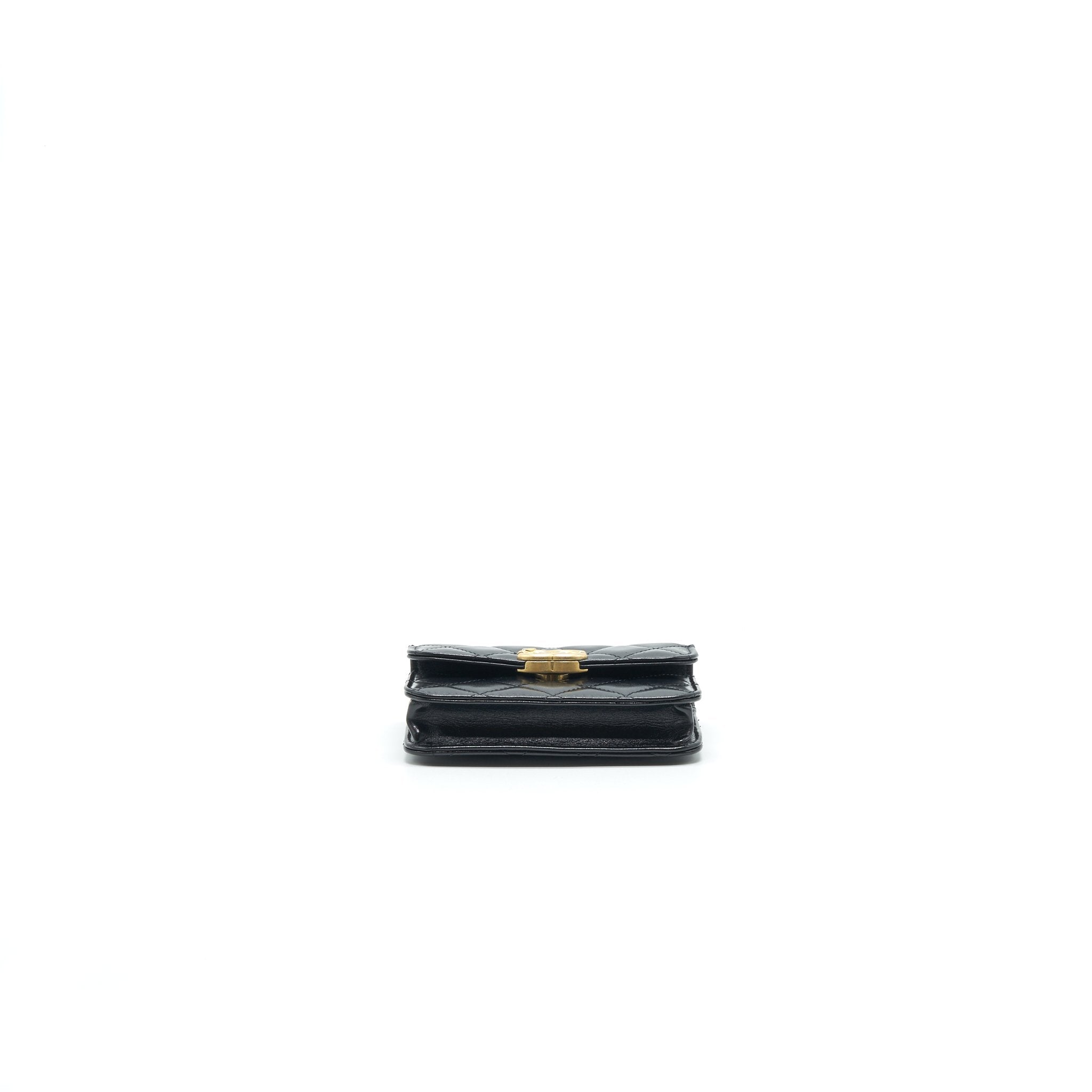 Chanel 21A Flap Coin Purse with Chain Black with  calfskin