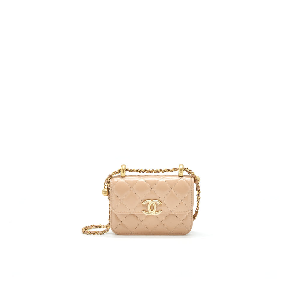 Chanel 21A Flap Coin Purse with Chain Beige  Calfskin