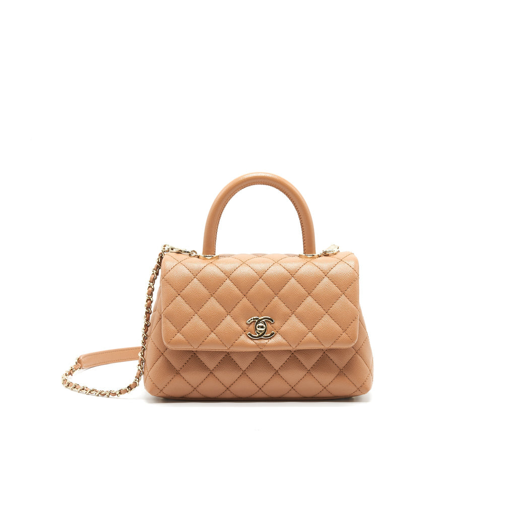 Chanel Mini Coco Handle Flap Bag 21p Caramel L