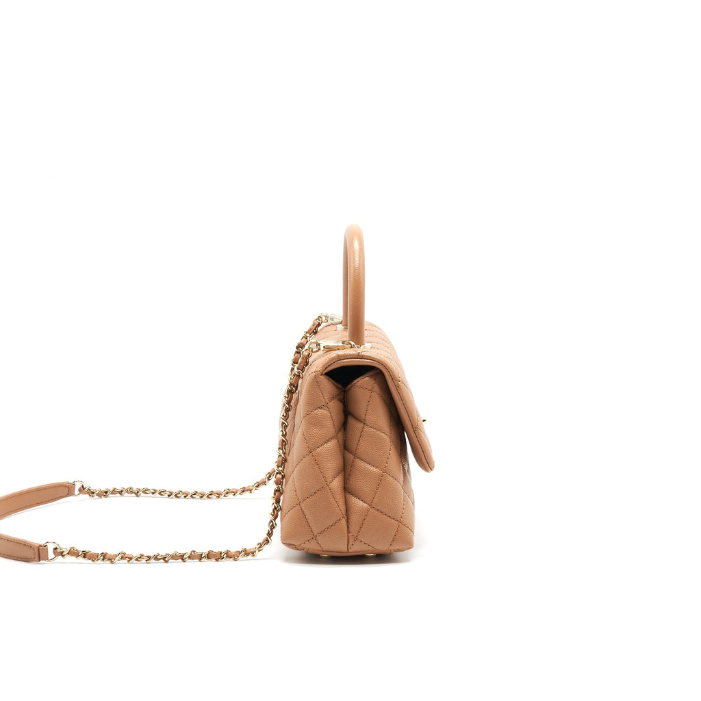 Chanel Mini Coco Handle Flap Bag 21p Caramel L