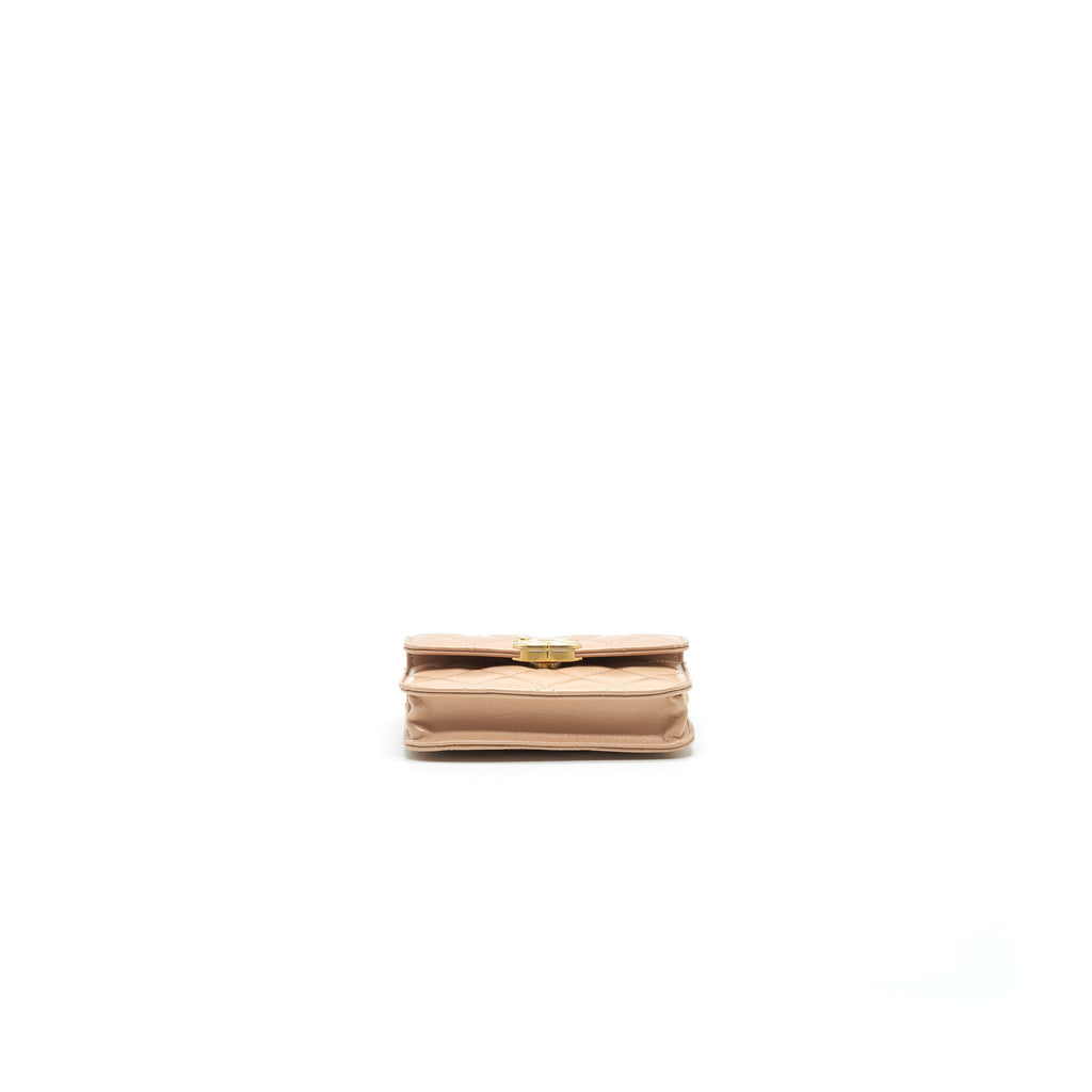 Chanel 21A Flap Coin Purse with Chain Beige  Calfskin