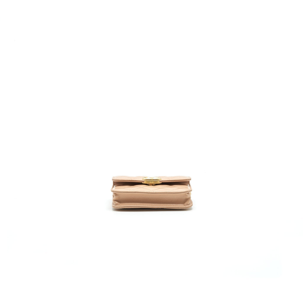 Chanel 21A Flap Coin Purse with Chain Beige  Calfskin