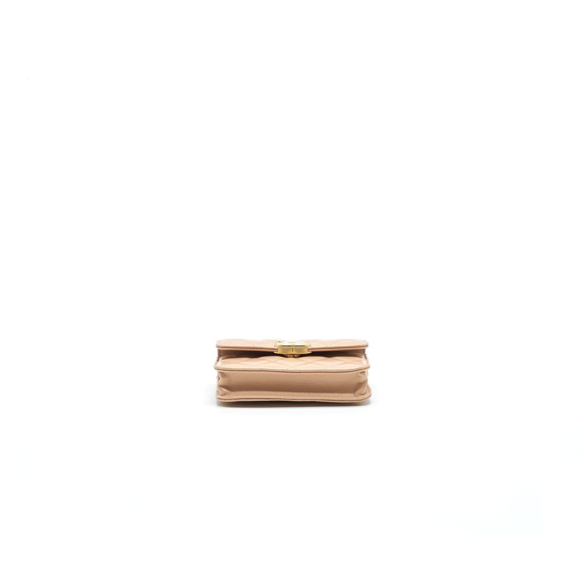 Chanel 21A Flap Coin Purse with Chain Beige  Calfskin