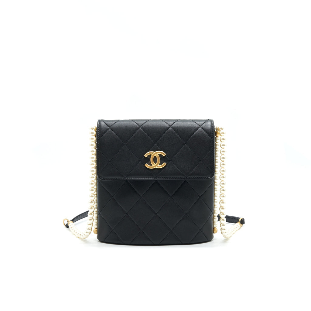 Chanel Small Hobo Bag With Pearls Black Calfskin