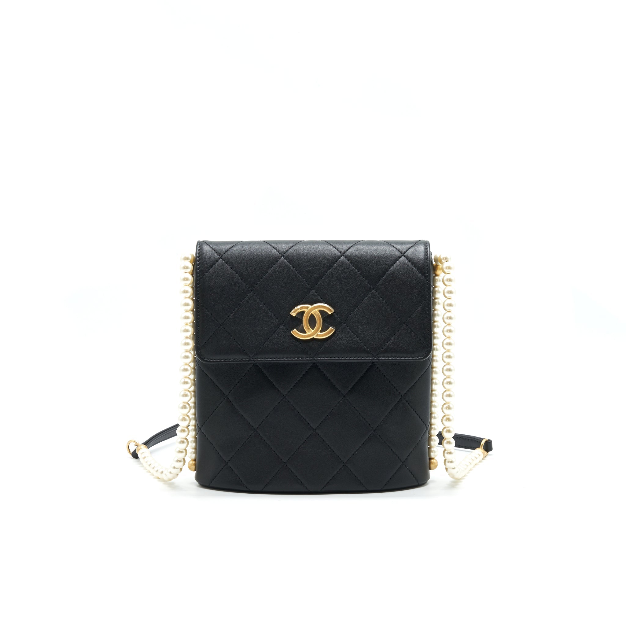 Chanel Small Hobo Bag With Pearls Black Calfskin