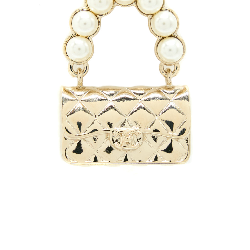 Chanel Pearl And Bag Earring Light Gold Tone