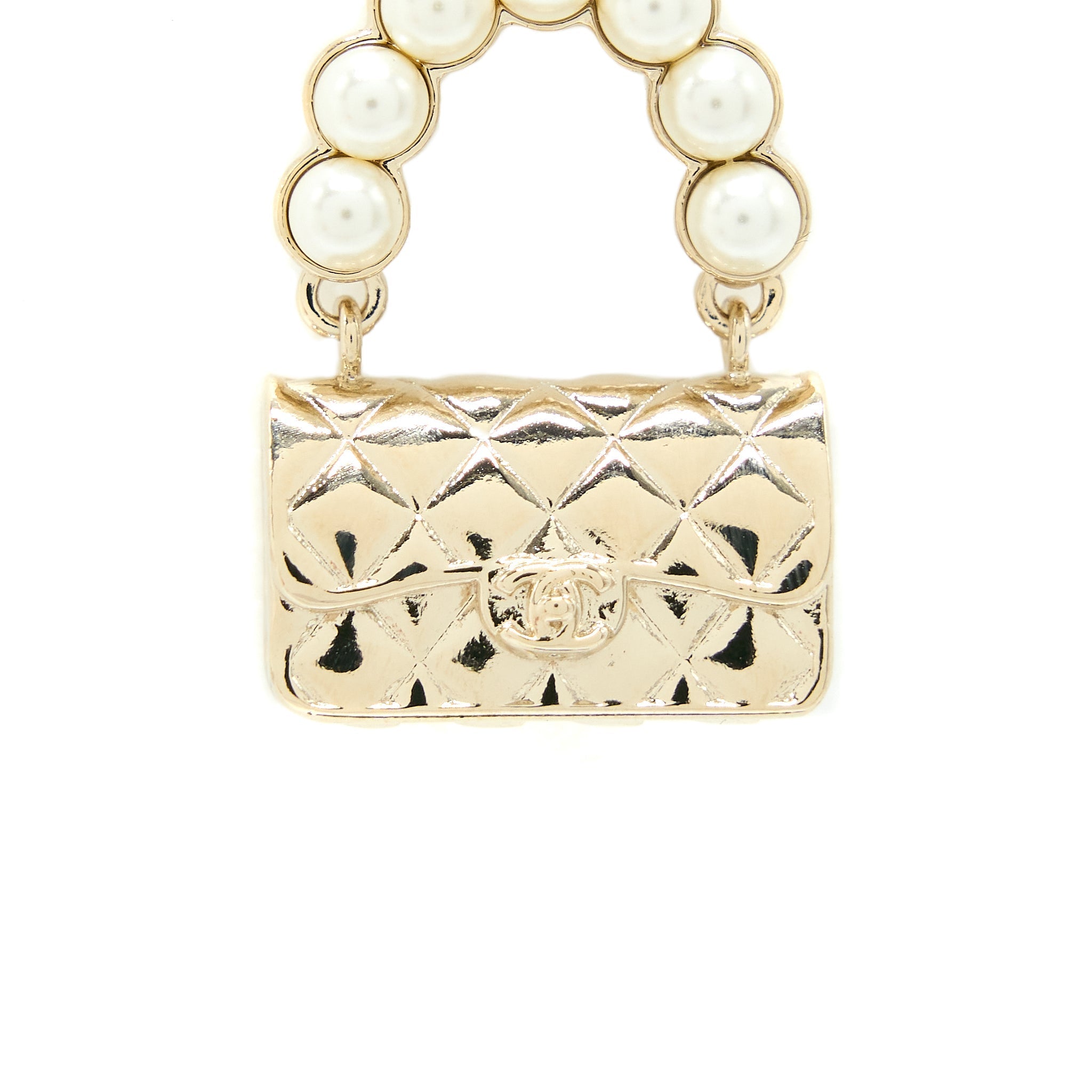 Chanel Pearl And Bag Earring Light Gold Tone
