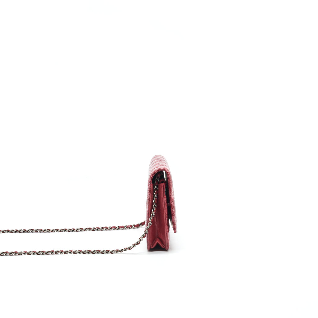 CHANEL WALLET ON CHAIN PATENT LEATHER RED