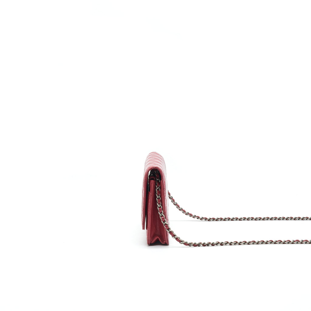 CHANEL WALLET ON CHAIN PATENT LEATHER RED