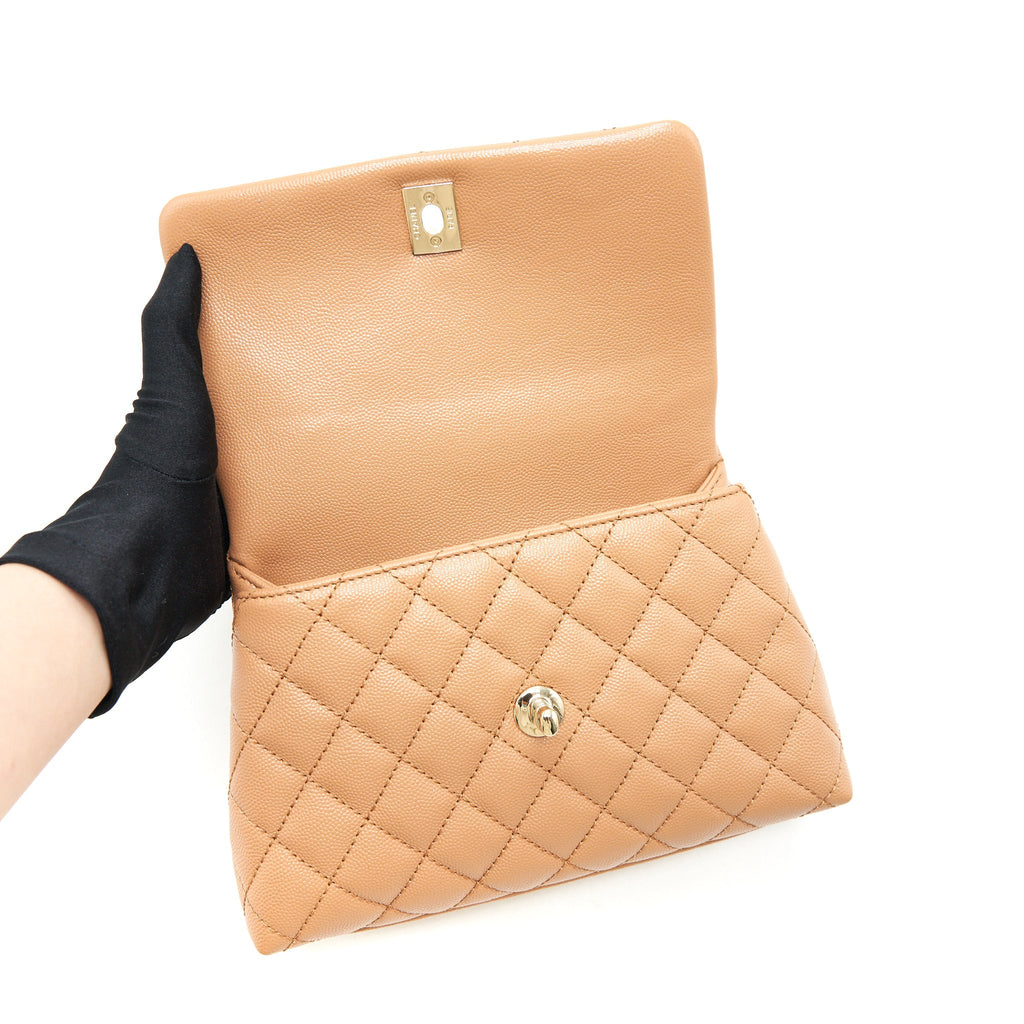 Chanel Mini Coco Handle Flap Bag 21p Caramel L