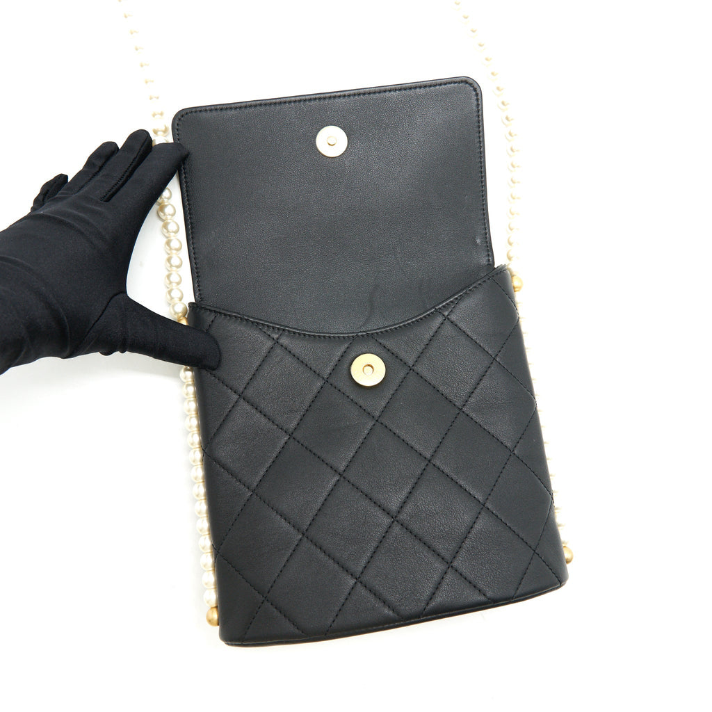 Chanel Small Hobo Bag With Pearls Black Calfskin