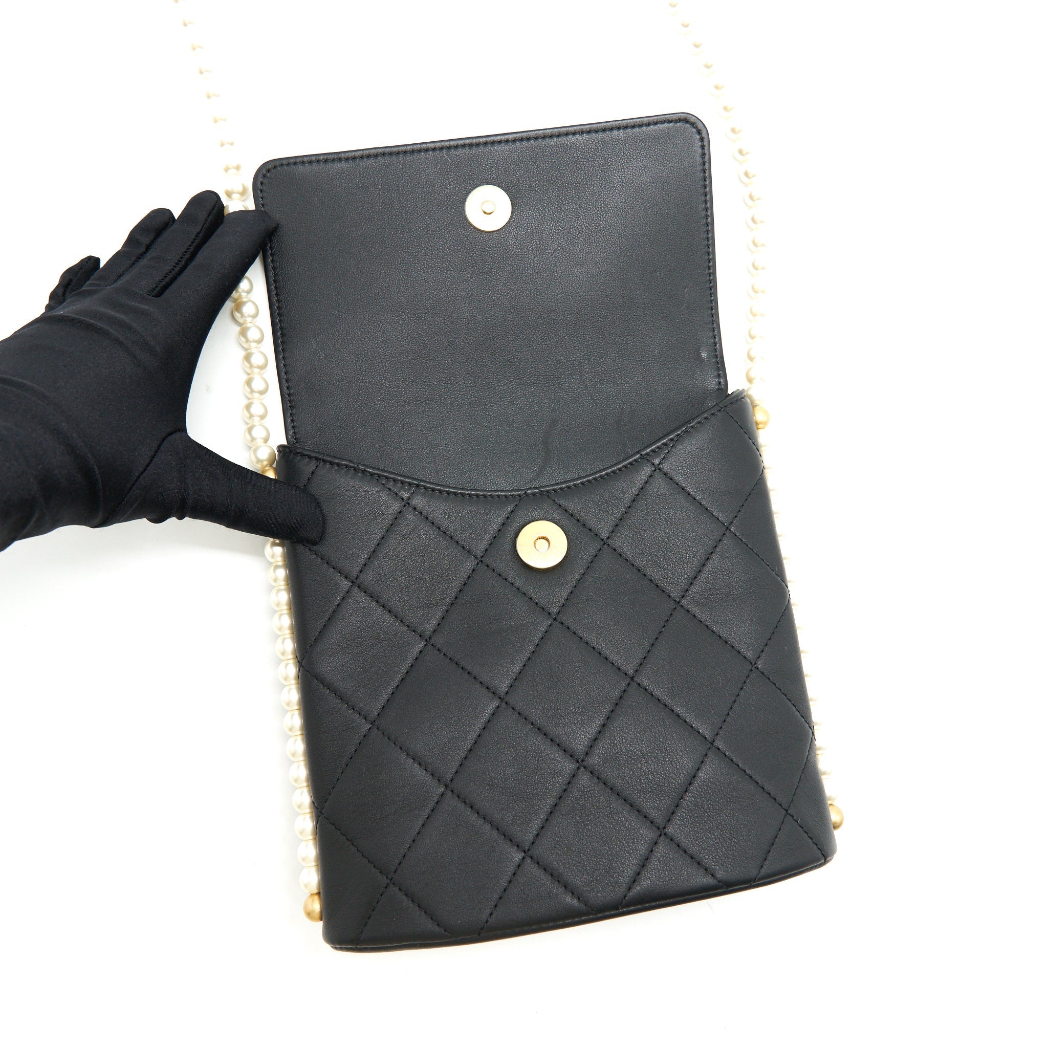 Chanel Small Hobo Bag With Pearls Black Calfskin