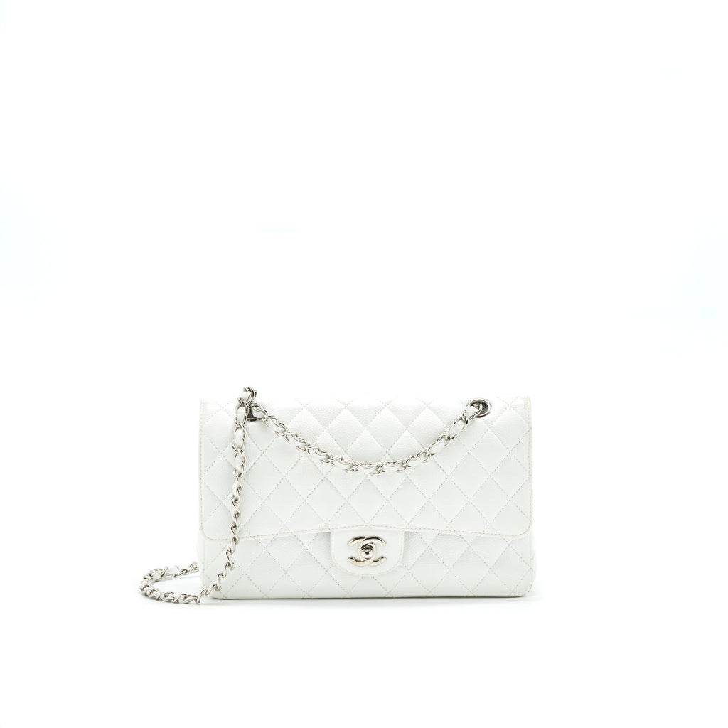 CHANEL MEDIUM CLASSIC DOUBLE FLAP BAG CAVIAR WHITE