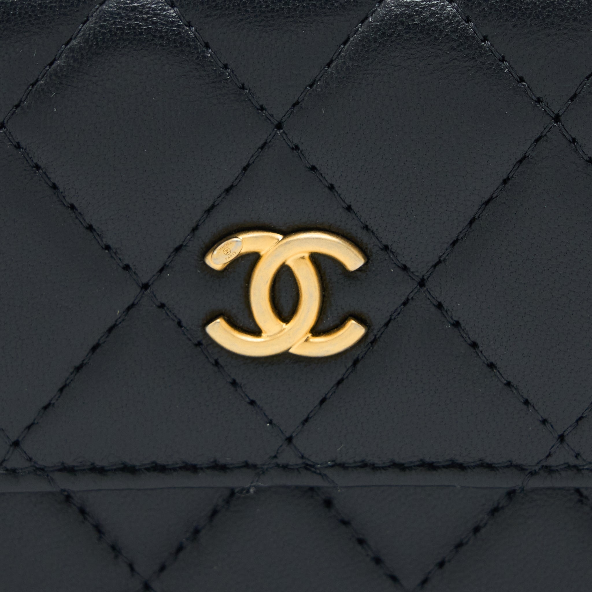 Chanel Pearl Crush Mini Flap Belt Bag Lambskin Black Brushed