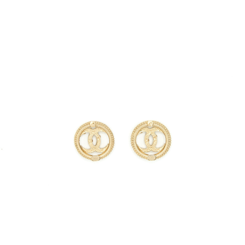 Chanel Round CC Logo Crystal and Pearl Earrings