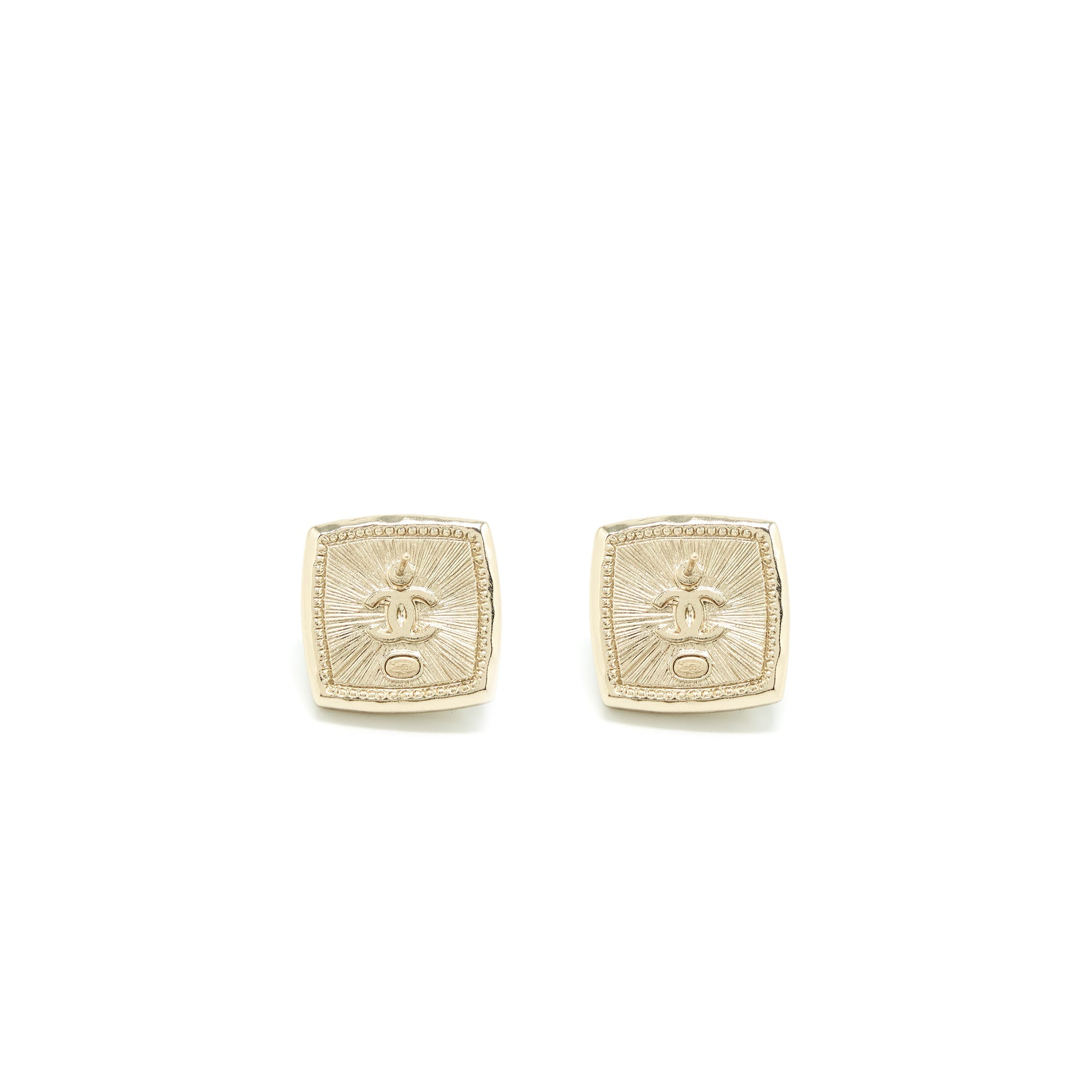 Chanel Cube CC Earrings Light Gold Tone